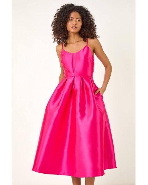 D.u.s.k Pink Twill Cami Pleated Midi Dress
