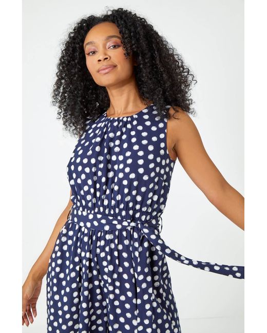 Roman Petite Blue Polka Dot Cropped Jumpsuit