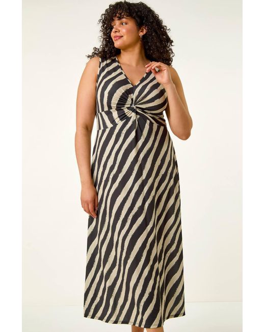 Roman Curve Black Twist Front Stretch Dress
