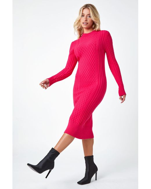 D.u.s.k Red Fashion Cable Knit Midi Jumper Dress