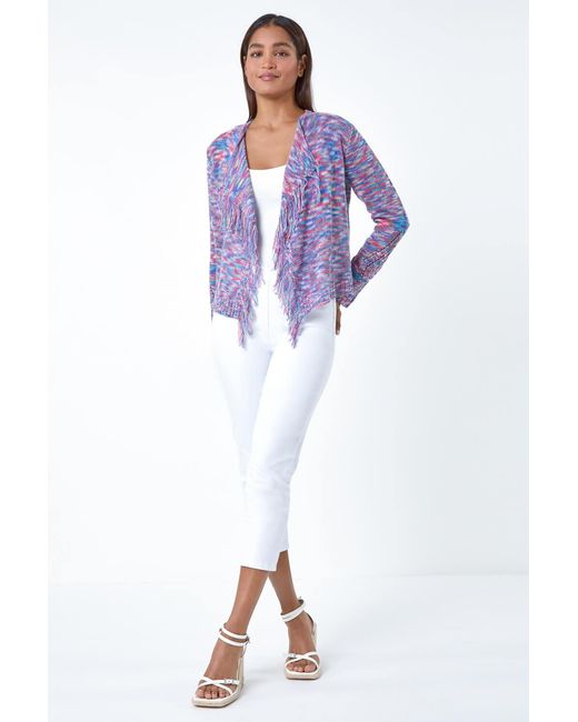 Roman Purple Fringe Detail Waterfall Cardigan