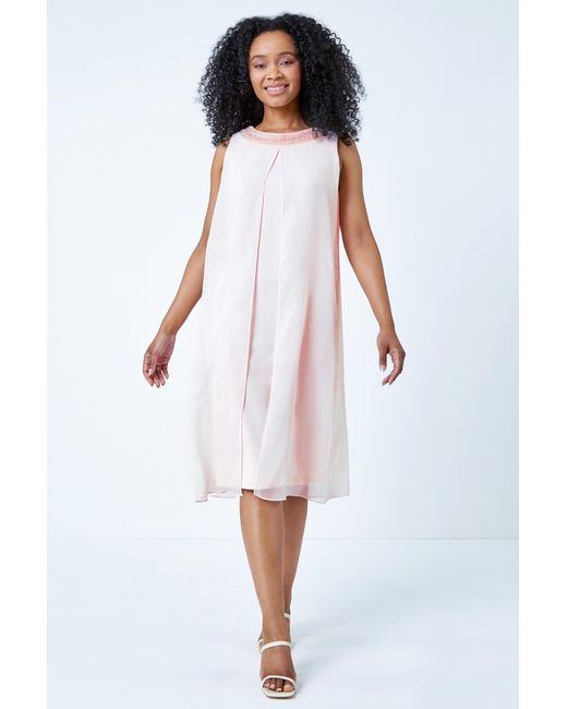 Roman Petite White Embellished Chiffon Dress