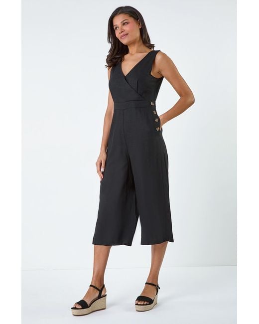 Lilly-and-Hope Black Button Detail Wrap Culotte Jumpsuit