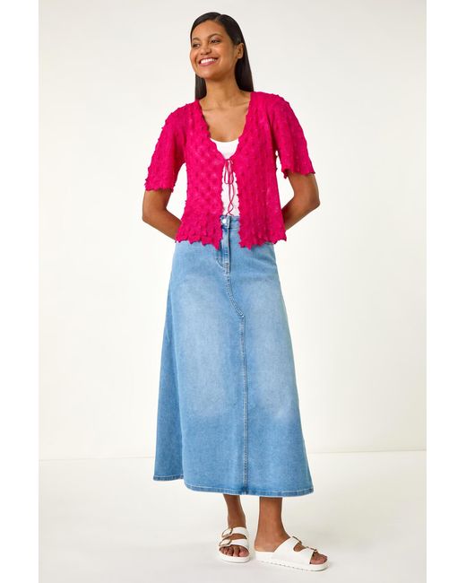 Roman Pink Textured Tie Front Shrug