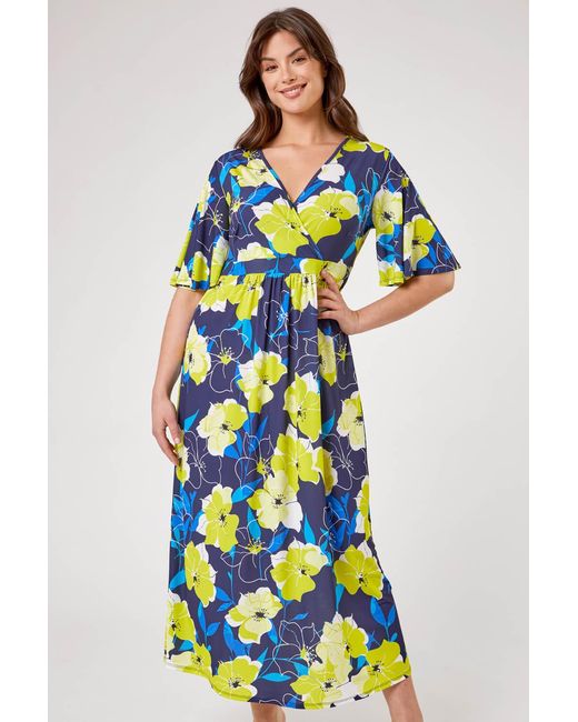 Roman Curve Multicolor Floral Print Wrap Dress