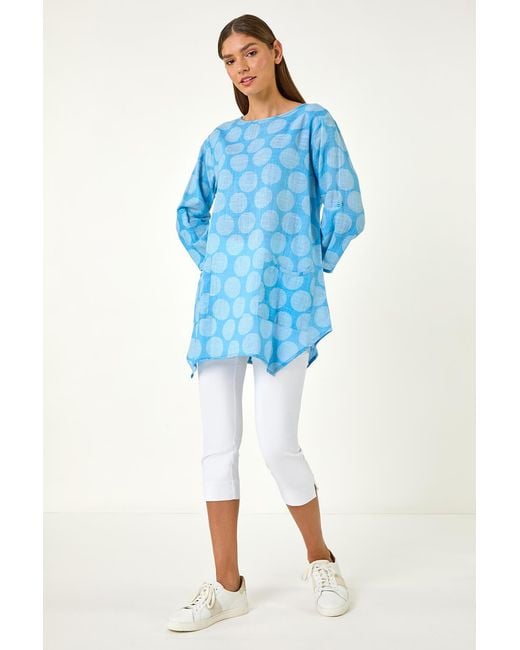 Roman Blue Spot Print Longline Tunic Top