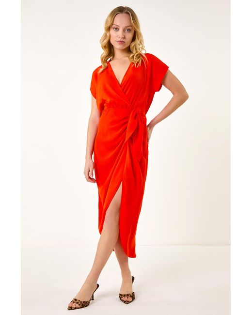 D.u.s.k Red Tie Detail Wrap Dress