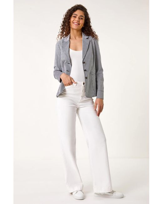 Roman Blue Stripe Bengaline Stretch Blazer