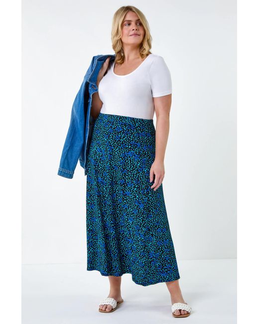 Roman White Curve Ditsy Floral Stretch Maxi Skirt
