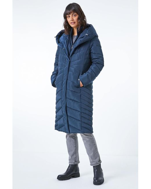 Roman Blue Hooded Quilted Coat