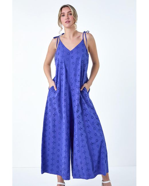 D.u.s.k Blue Broderie Pocket Wide Leg Jumpsuit