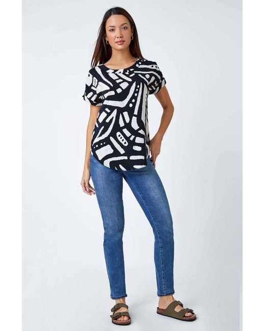 Roman Black Contrast Abstract Print Top