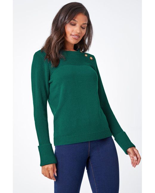 Roman Green Ribbed Button Detail Knitted Jumper