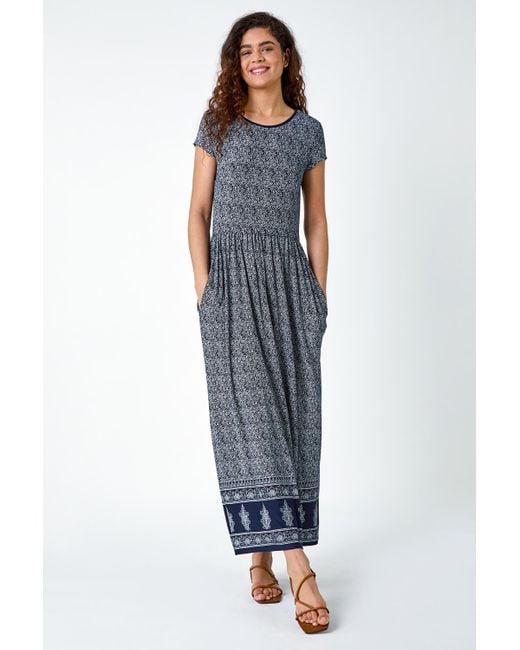 Roman Blue Paisley Relaxed Stretch Maxi Dress