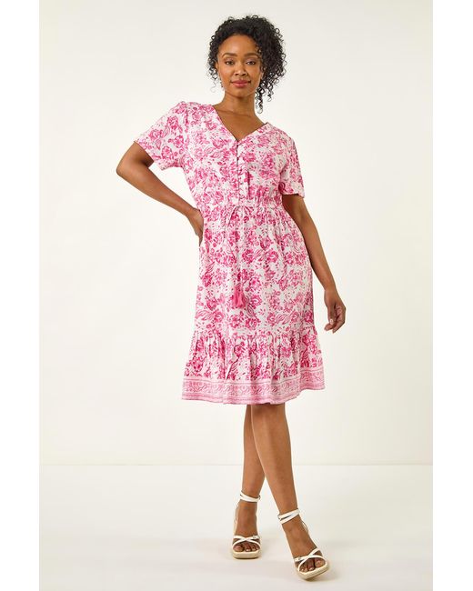 Roman Petite Pink Floral Print Tiered Dress
