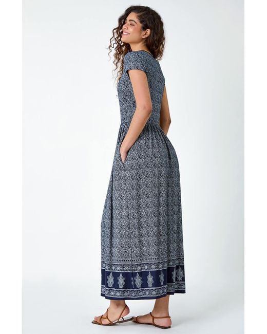 Roman Blue Paisley Relaxed Stretch Maxi Dress