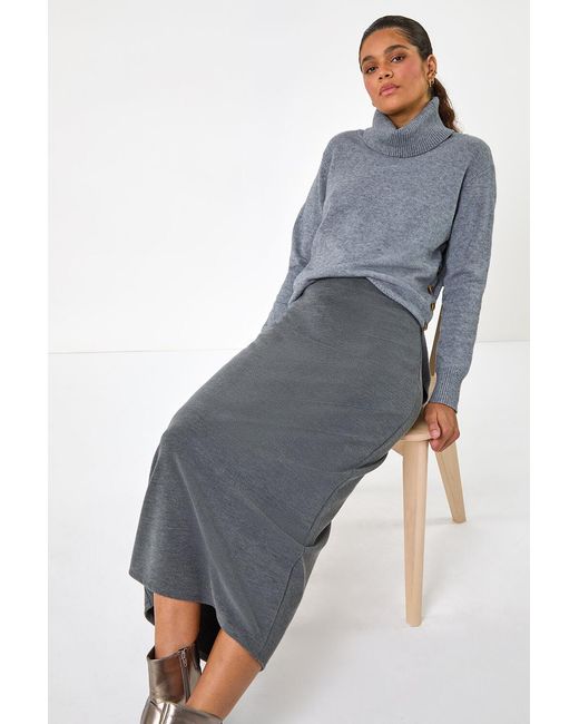 Roman Gray Soft Touch Rib Midi Skirt
