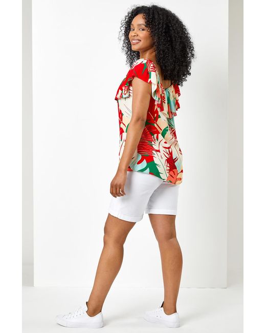Roman Petite Orange Tropical Print Bardot Top