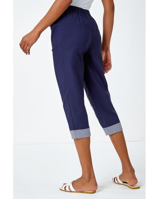 Roman Blue Contrast Detail Cropped Stretch Trouser