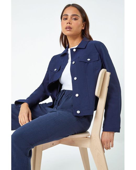 Roman Petite Blue Stretch Pocket Jacket