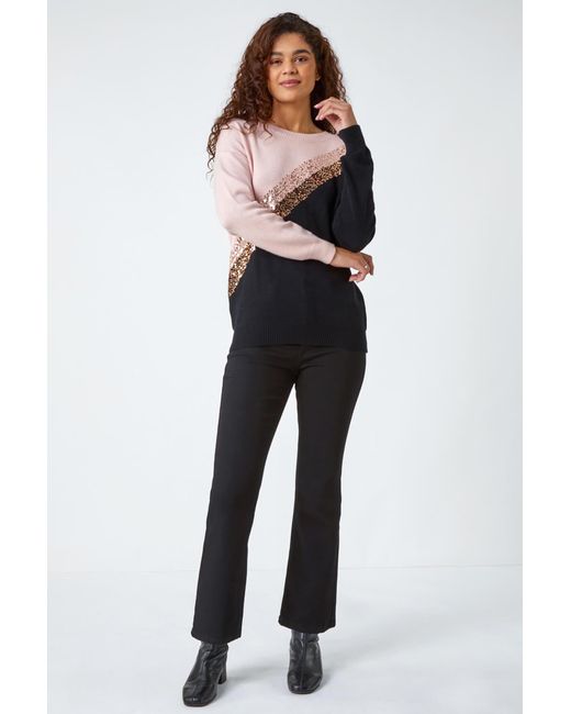 Roman Black Sequin Embellished Colourblock Jumper