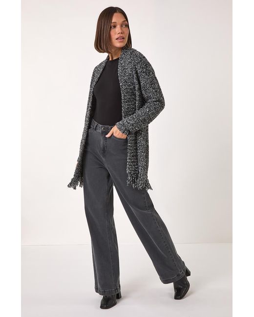 Roman Black Textured Fringe Cardigan