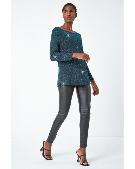 Roman Blue Sparkle Cowl Back Detail Stretch Top