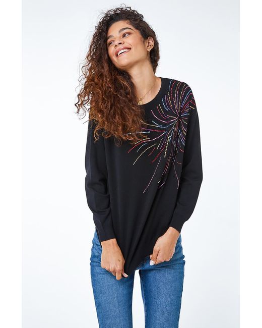 Roman Blue Embellished Crew Neck Jumper