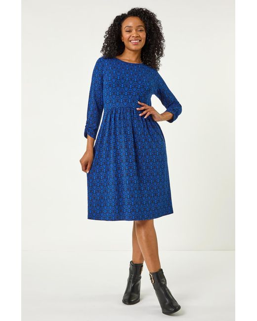 Roman Petite Blue Paisley Print Pocket Dress