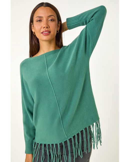 Roman Green Fringe Hem Knit Jumper