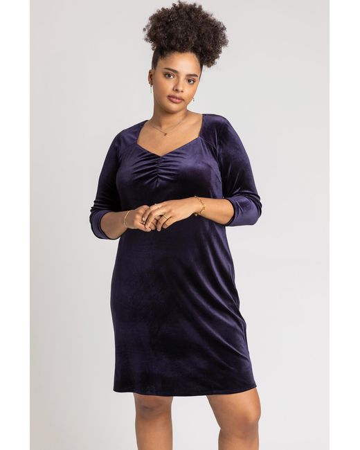 Roman Curve Blue Sweetheart Neck Velvet Dress