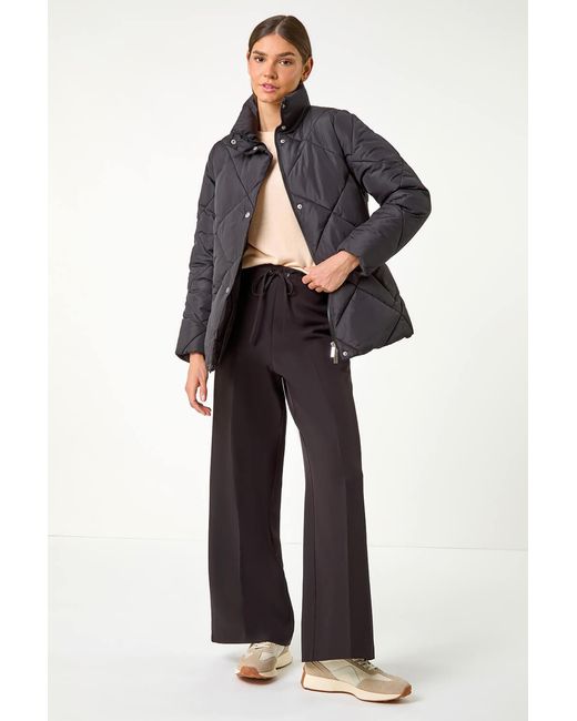Roman Black Diamond Quilted Puffer Coat