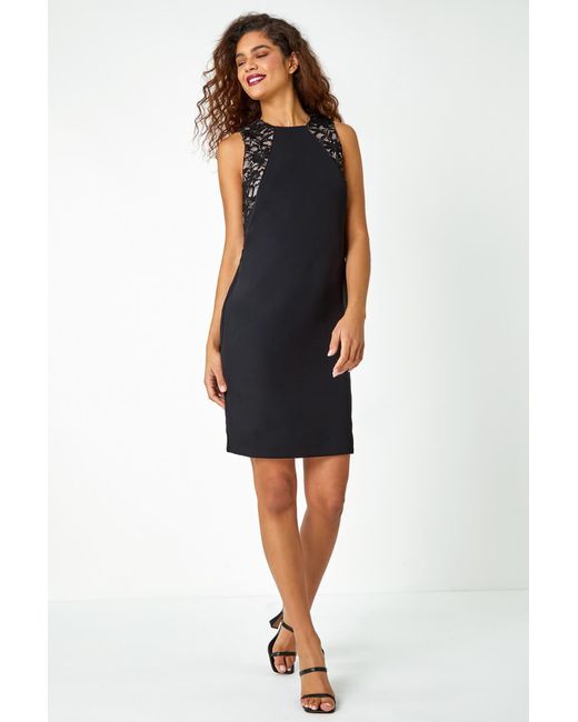 Roman Black Sleeveless Sequin Trim Stretch Dress