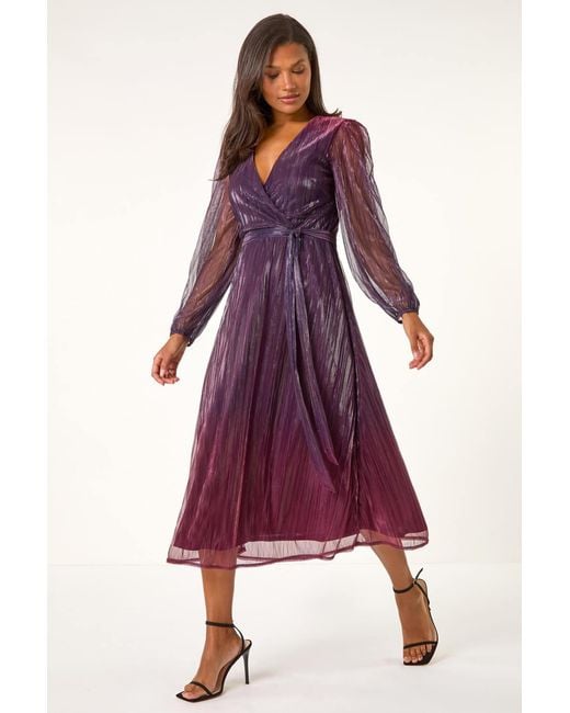 Roman Purple Ombre Plisse Tie Wrap Dress