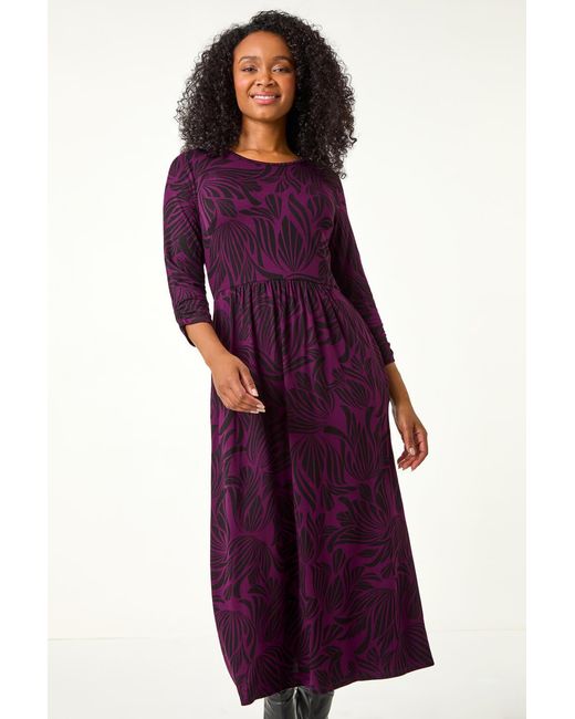 Roman Petite Purple Swirl Print Stretch Midi Dress