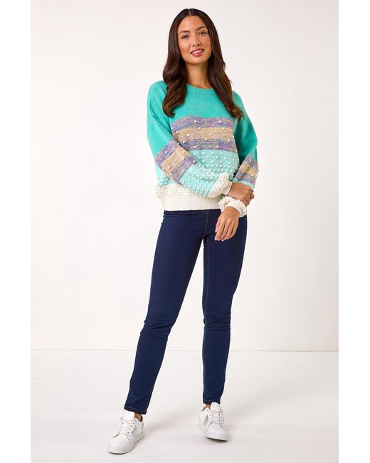 Roman Blue Textured Bobble Knit Crew Jumper