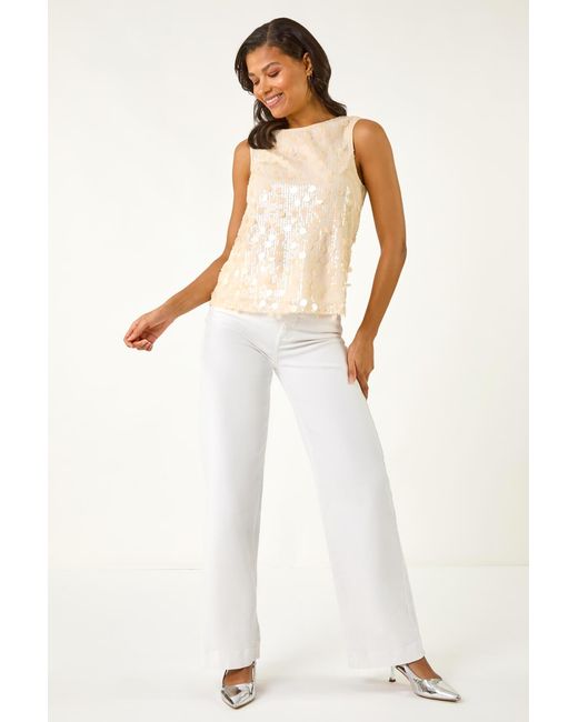 Roman Natural Circle Sequin Sleeveless Top