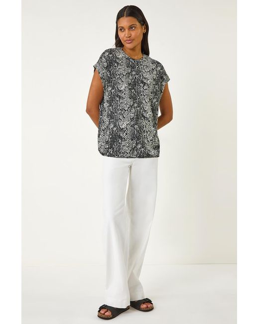 Roman Gray Snake Print Bubble Hem Top