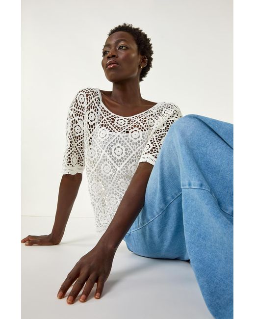 Roman Blue Cotton Crochet T-Shirt