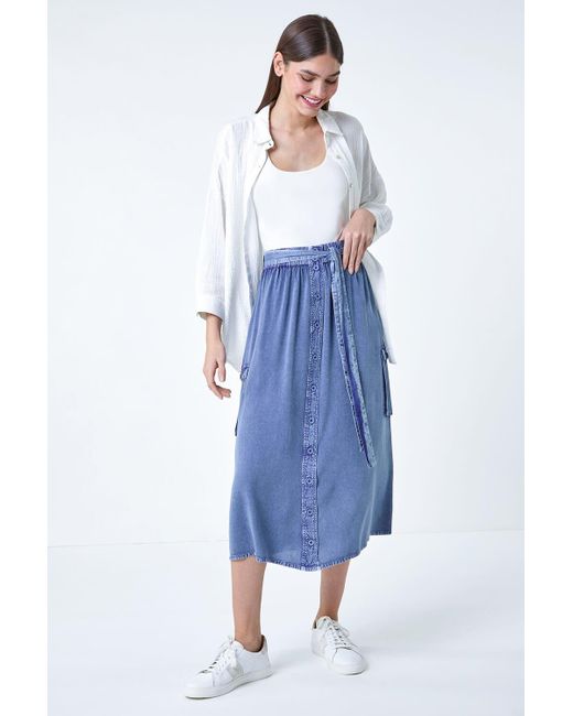 Roman Blue Button Front Pocket Skirt