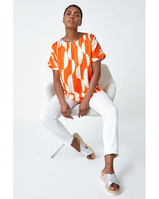 Roman White Geometric Print Woven Top