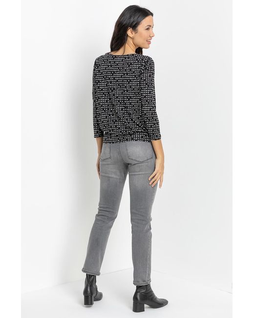 Roman Black Spot Print Necklace Trim Top