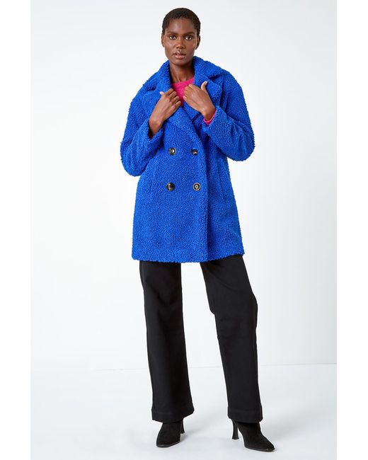 Roman Blue Faux Fur Longline Teddy Coat