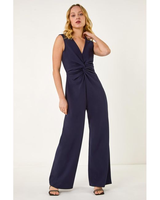D.u.s.k Blue V-Neck Front Knot Jumpsuit
