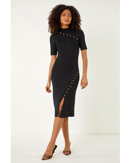 D.u.s.k Black Ribbed Stud Detail Knitted Dress