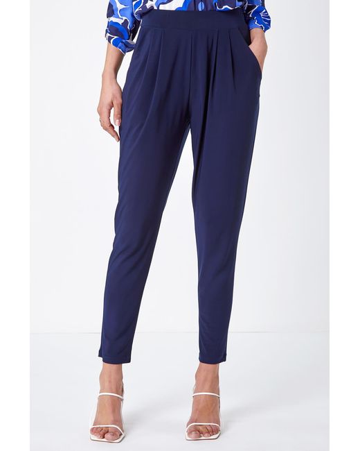 Roman Blue Jersey Stretch Elastic Waist Harem Trousers