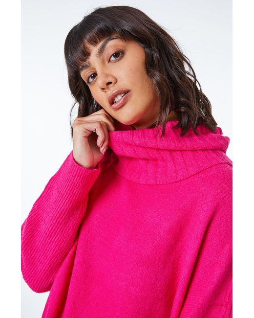Roman Pink Relaxed Roll Neck Jumper