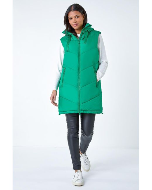 Roman Green Quilted Hooded Gilet