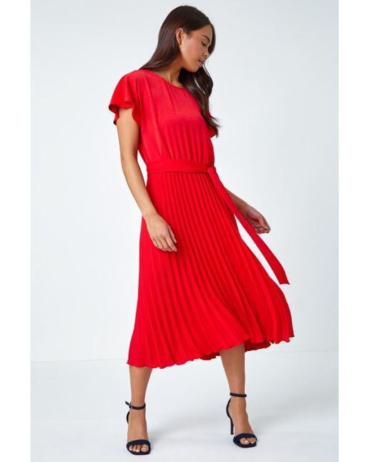 Roman Red Originals Petite Plain Pleated Skirt Midi Dress