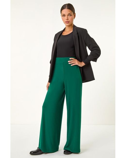 Roman Green Wide Leg Stretch Trousers